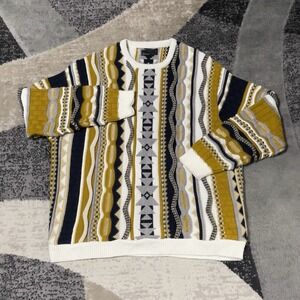 ASOS Design Sweater Men Medium Brown 3D Knit Coogi Style Abstract Chunky Hip Hop